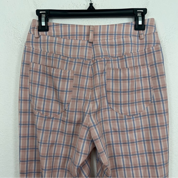 Princess Polly Sunny pink blue plaid high rise flare trouser pants Size 4 Small - Picture 5 of 7